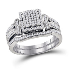  10k White Gold Diamond Cluster Bridal Wedding Ring Band Set 3/8 Cttw