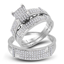  10k White Gold His Hers Round Diamond Square Matching Wedding Set 1/2 Cttw