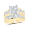 10k Yellow Gold His Hers Round Diamond Square Matching Wedding Set 1/2 Cttw