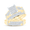 10k Yellow Gold His Hers Round Diamond Square Matching Wedding Set 1/2 Cttw