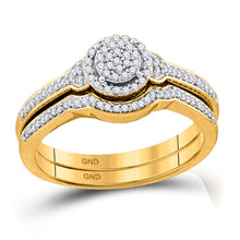  10k Yellow Gold Round Diamond Cluster Bridal Wedding Ring Band Set 1/4 Cttw