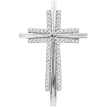  10k White Gold Womens Round Diamond Cross Religious Pendant 1/8 Cttw