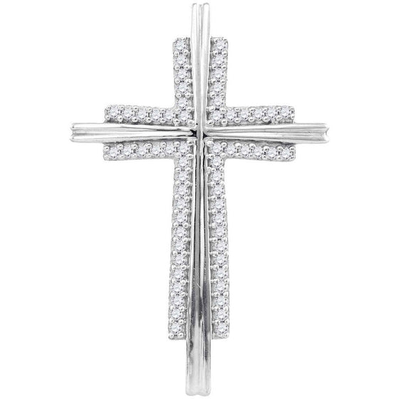 10k White Gold Womens Round Diamond Cross Religious Pendant 1/8 Cttw