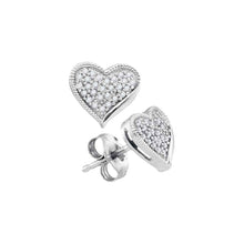  10k White Gold Womens Round Diamond Heart Earrings 1/5 Cttw