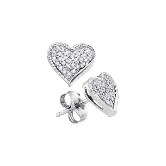 10k White Gold Womens Round Diamond Heart Earrings 1/5 Cttw