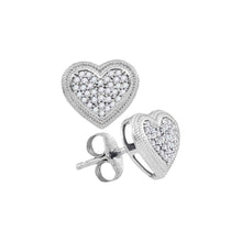  10k White Gold Womens Round Diamond Heart Cluster Earrings 1/5 Cttw