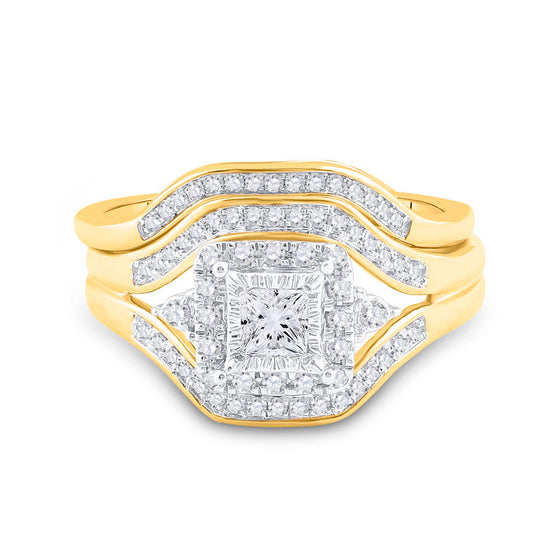 14k Yellow Gold Princess Diamond Bridal Wedding Ring Band Set 1/2 Cttw