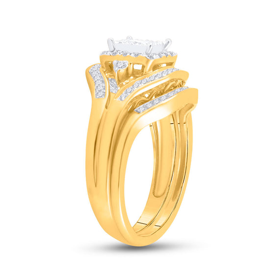 14k Yellow Gold Princess Diamond Bridal Wedding Ring Band Set 1/2 Cttw