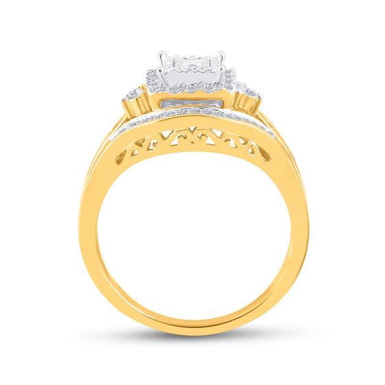 14k Yellow Gold Princess Diamond Bridal Wedding Ring Band Set 1/2 Cttw