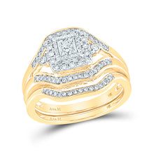  14k Yellow Gold Princess Diamond Bridal Wedding Ring Band Set 1/2 Cttw