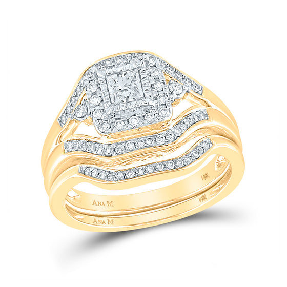 14k Yellow Gold Princess Diamond Bridal Wedding Ring Band Set 1/2 Cttw