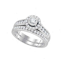  14k White Gold Round Diamond Bridal Wedding Ring Band Set 1 Cttw