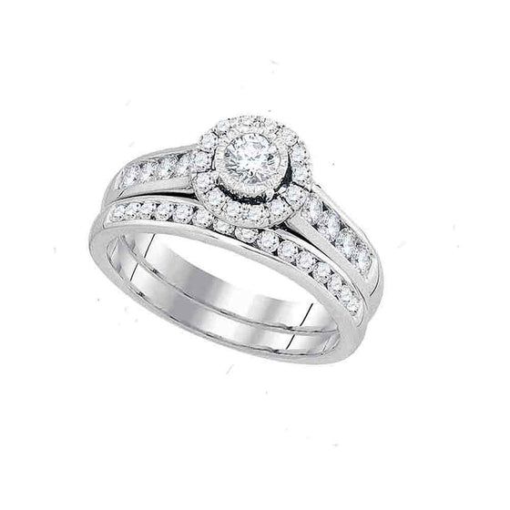 14k White Gold Round Diamond Bridal Wedding Ring Band Set 1 Cttw