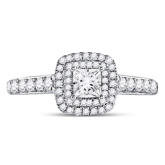 14k White Gold Round Diamond Halo Bridal Wedding Engagement Ring 1 Cttw