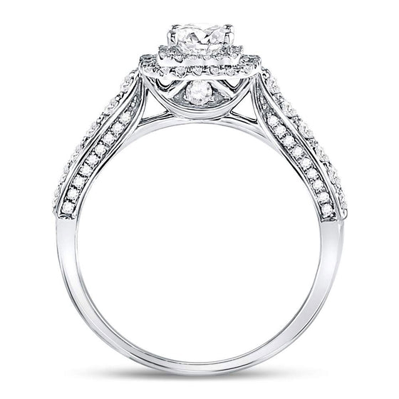 14k White Gold Round Diamond Halo Bridal Wedding Engagement Ring 1 Cttw