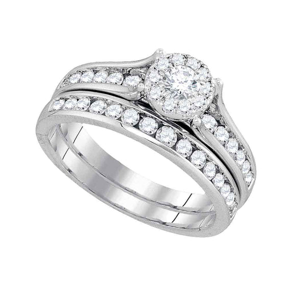 14k White Gold Round Diamond Bridal Wedding Ring Band Set 1 Cttw