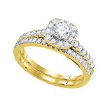  14k Yellow Gold Round Diamond Halo Bridal Wedding Ring Band Set 1 Cttw