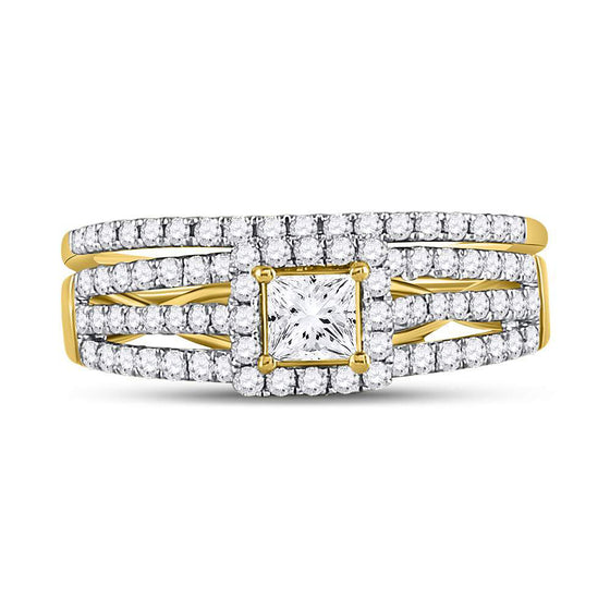 14k Yellow Gold Princess Diamond Bridal Wedding Ring Band Set 1 Cttw