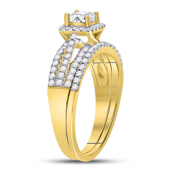 14k Yellow Gold Princess Diamond Bridal Wedding Ring Band Set 1 Cttw