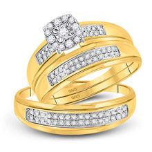  10k Yellow Gold His Hers Round Diamond Halo Matching Wedding Set 1/3 Cttw