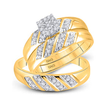  10k Yellow Gold His Hers Round Diamond Solitaire Matching Wedding Set 1/4 Cttw