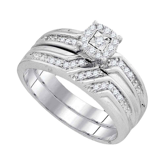10k White Gold His Hers Round Diamond Solitaire Matching Wedding Set 1/4 Cttw