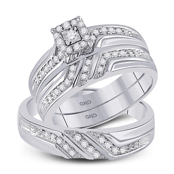 10k White Gold His Hers Round Diamond Solitaire Matching Wedding Set 1/4 Cttw
