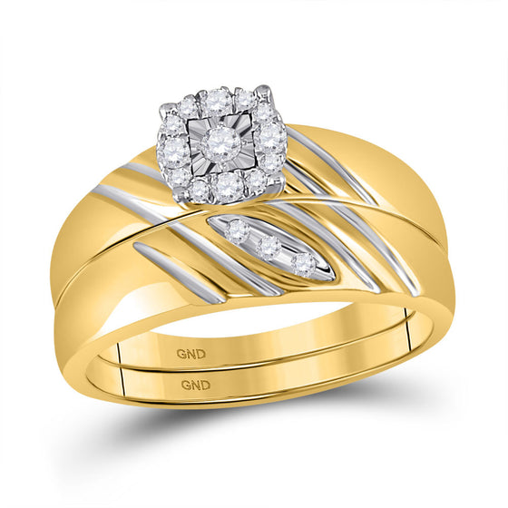 10k Yellow Gold His Hers Round Diamond Solitaire Matching Wedding Set 1/5 Cttw