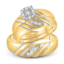  10k Yellow Gold His Hers Round Diamond Solitaire Matching Wedding Set 1/5 Cttw