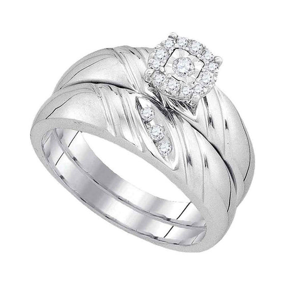 10k White Gold His Hers Round Diamond Solitaire Matching Wedding Set 1/5 Cttw