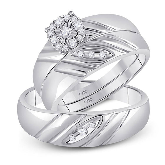 10k White Gold His Hers Round Diamond Solitaire Matching Wedding Set 1/5 Cttw