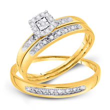  10k Yellow Gold His Hers Round Diamond Solitaire Matching Wedding Set 1/12 Cttw