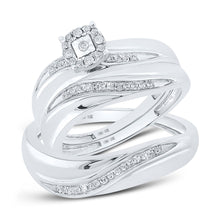  10k White Gold Round Diamond Mens Womens Trio Matching Halo Wedding Bridal Ring Set 1/5 Cttw