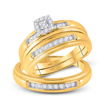  10k Yellow Gold His Hers Round Diamond Square Matching Wedding Set 1/3 Cttw