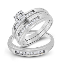  10k White Gold His Hers Round Diamond Cluster Matching Wedding Set 1/3 Cttw