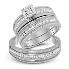  10k White Gold His Hers Round Diamond Halo Matching Wedding Set 1/3 Cttw