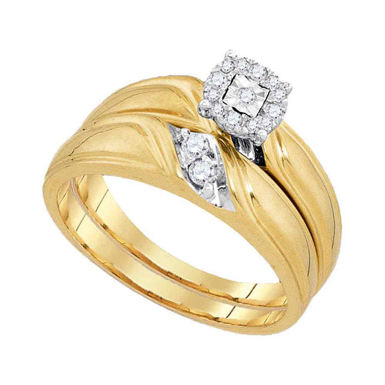 10k Yellow Gold His Hers Round Diamond Solitaire Matching Wedding Set 1/4 Cttw