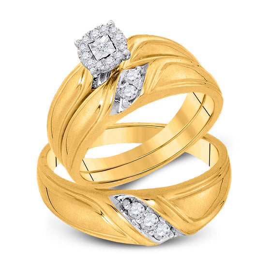 10k Yellow Gold His Hers Round Diamond Solitaire Matching Wedding Set 1/4 Cttw