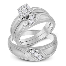  10k White Gold His Hers Round Diamond Cluster Matching Wedding Set 1/4 Cttw