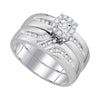 10k White Gold His Hers Round Diamond Solitaire Matching Wedding Set 1/3 Cttw