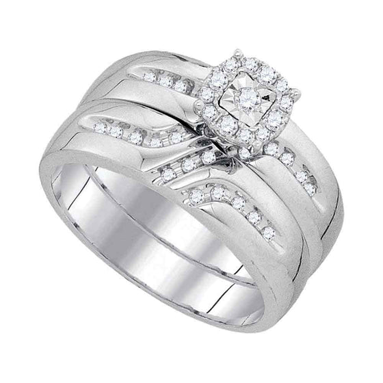 10k White Gold His Hers Round Diamond Solitaire Matching Wedding Set 1/3 Cttw