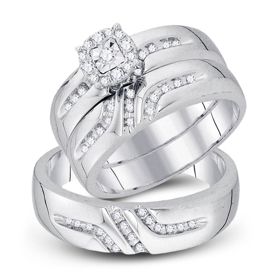 10k White Gold His Hers Round Diamond Solitaire Matching Wedding Set 1/3 Cttw