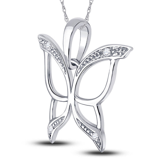 10k White Gold Womens Round Diamond Butterfly Bug Wings Pendant .03 Cttw