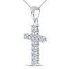 10k White Gold Womens Round Diamond Cross Pendant 1/20 Cttw