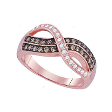  10k Rose Gold Womens Round Brown Diamond Crossover Band Ring 1/2 Cttw