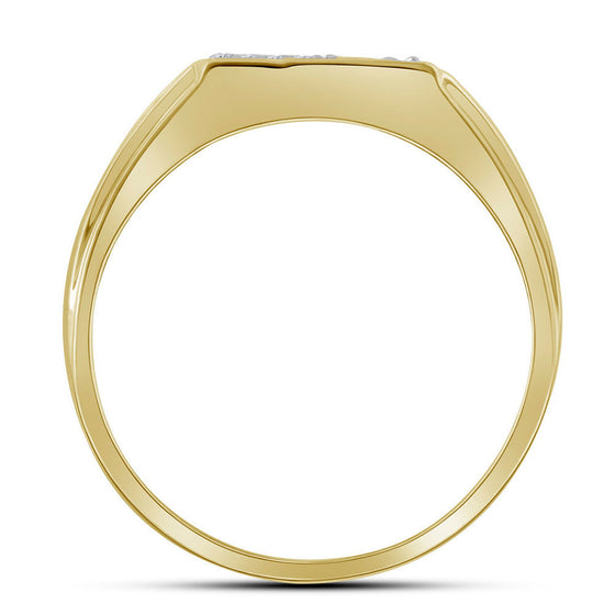 10k Yellow Gold Mens Round Diamond Diagonal Row Flat Top Ring 1/12 Cttw