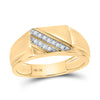 10k Yellow Gold Mens Round Diamond Diagonal Row Flat Top Ring 1/12 Cttw