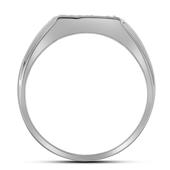 10k White Gold Mens Round Diamond Diagonal Row Flat Top Ring 1/12 Cttw