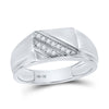10k White Gold Mens Round Diamond Diagonal Row Flat Top Ring 1/12 Cttw