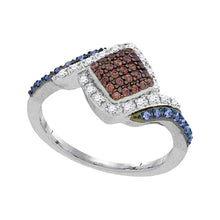  10k White Gold Womens Round Brown Diamond Blue Fashion Ring 1/3 Cttw